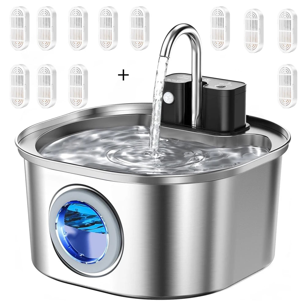 Smart Sensor Pet Water Fountain | 3L Stainless Steel | Wireless Rechargeable | Cat & Dog