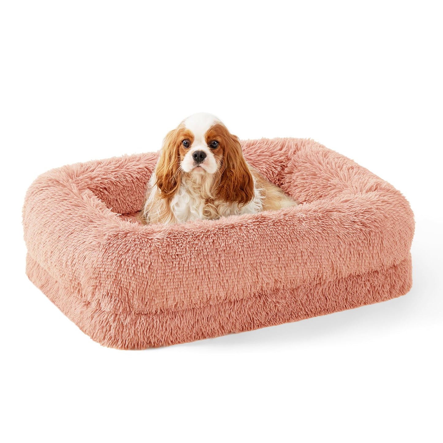 ZOMISIA Calming Orthopedic Dog Sofa Bed – Faux Fur, Egg Foam & Washable Cover (Pink, Medium)