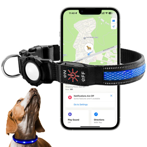 GloTracker LED Dog Collar with AirTag & QR Tag for iPhone/iOS