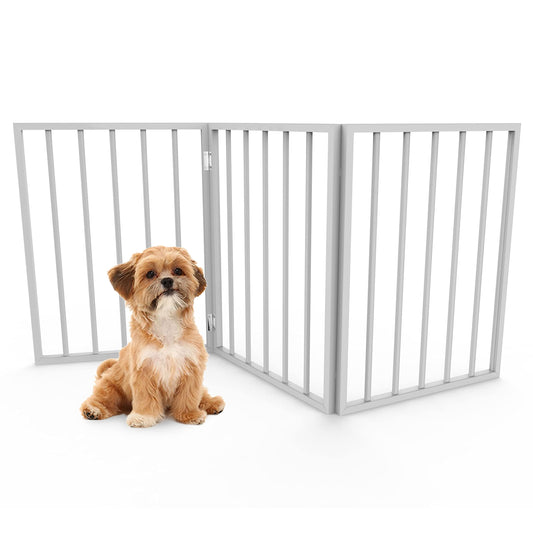 PETMAKER Pet Gate – Dog Gate for Doorways Stairs or House– Freestanding Folding Accordion Style Wooden Indoor Dog Fence (24-Inch White)