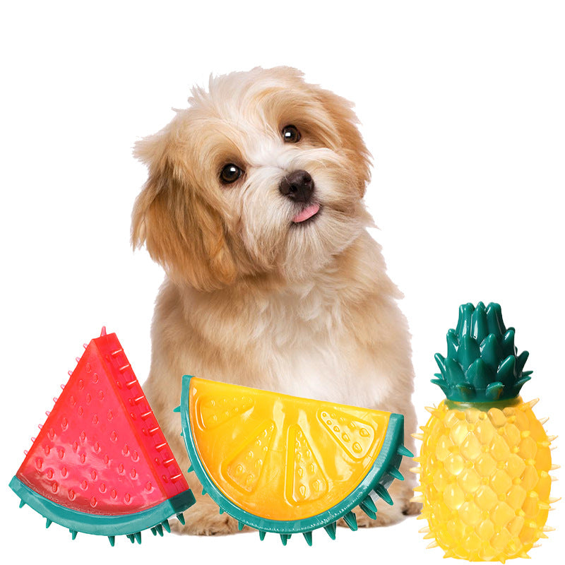 Squeaky Fruit Dog Chew Toy | TPR, Teeth-Cleaning, 3 Styles — Pineapple, Lemon, Watermelon