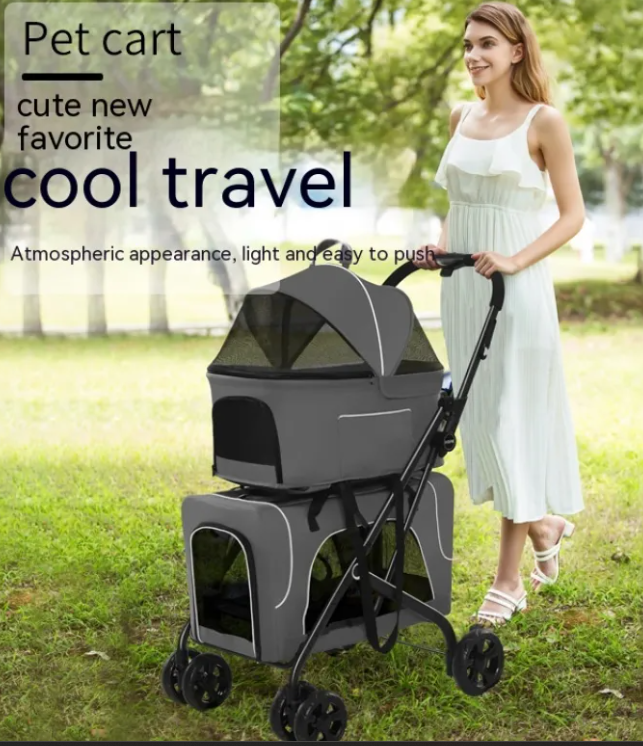 Lightweight Folding Pet Trolley | Cat & Small Dog Stroller, 2 Colors