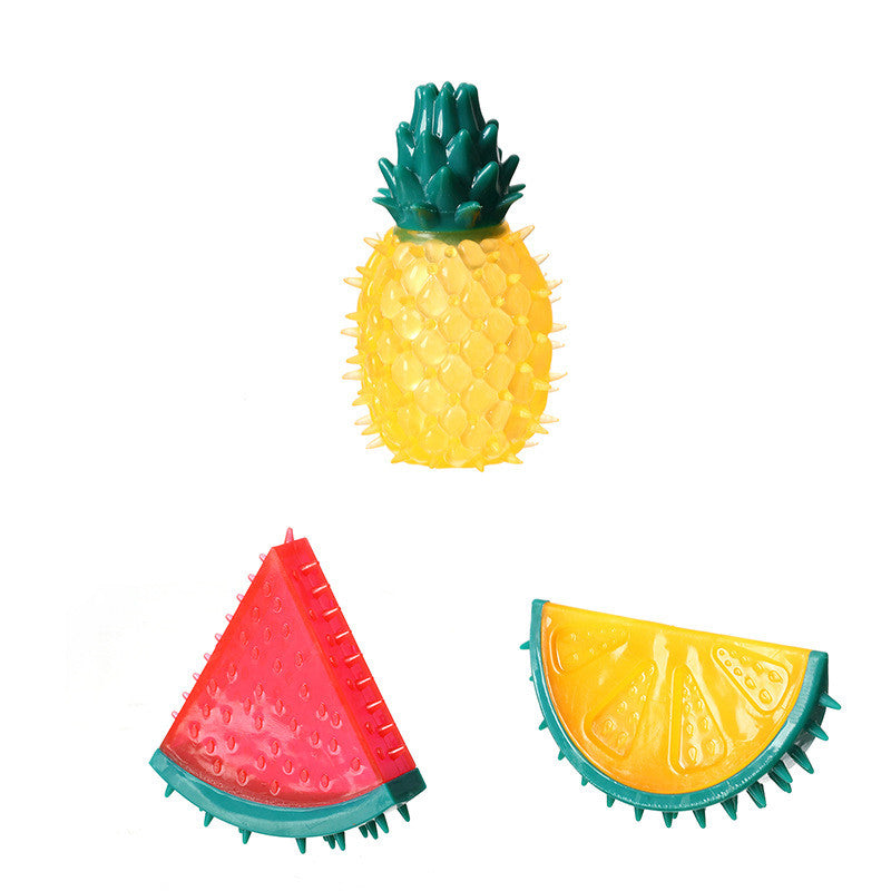 Squeaky Fruit Dog Chew Toy | TPR, Teeth-Cleaning, 3 Styles — Pineapple, Lemon, Watermelon