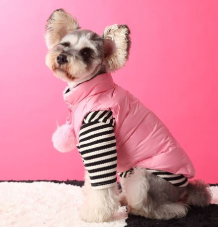 Dog Sleeveless Vest with Removable Fur Ball - Casual Pet Jacket in Pink