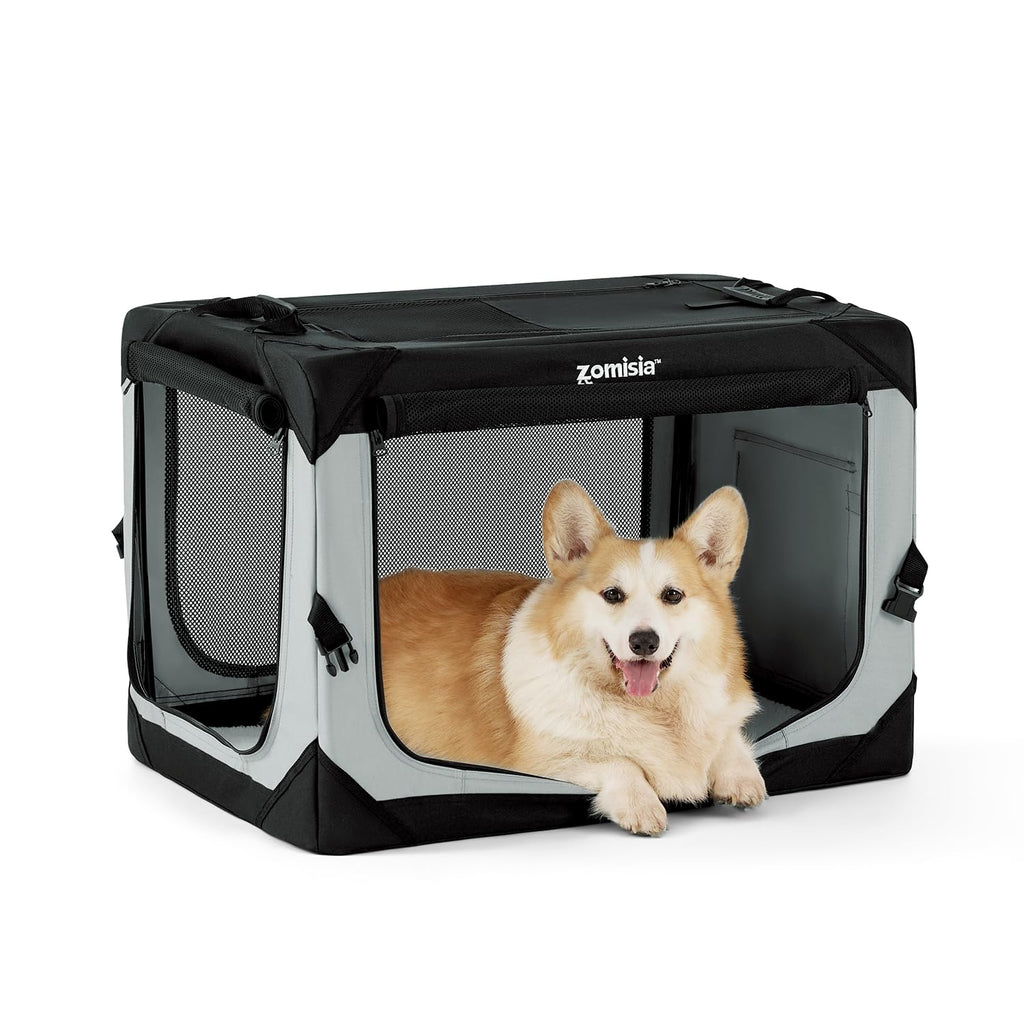 EZ-Fold Soft Dog Crate by ZOMISIA - Portable 30" Travel Kennel