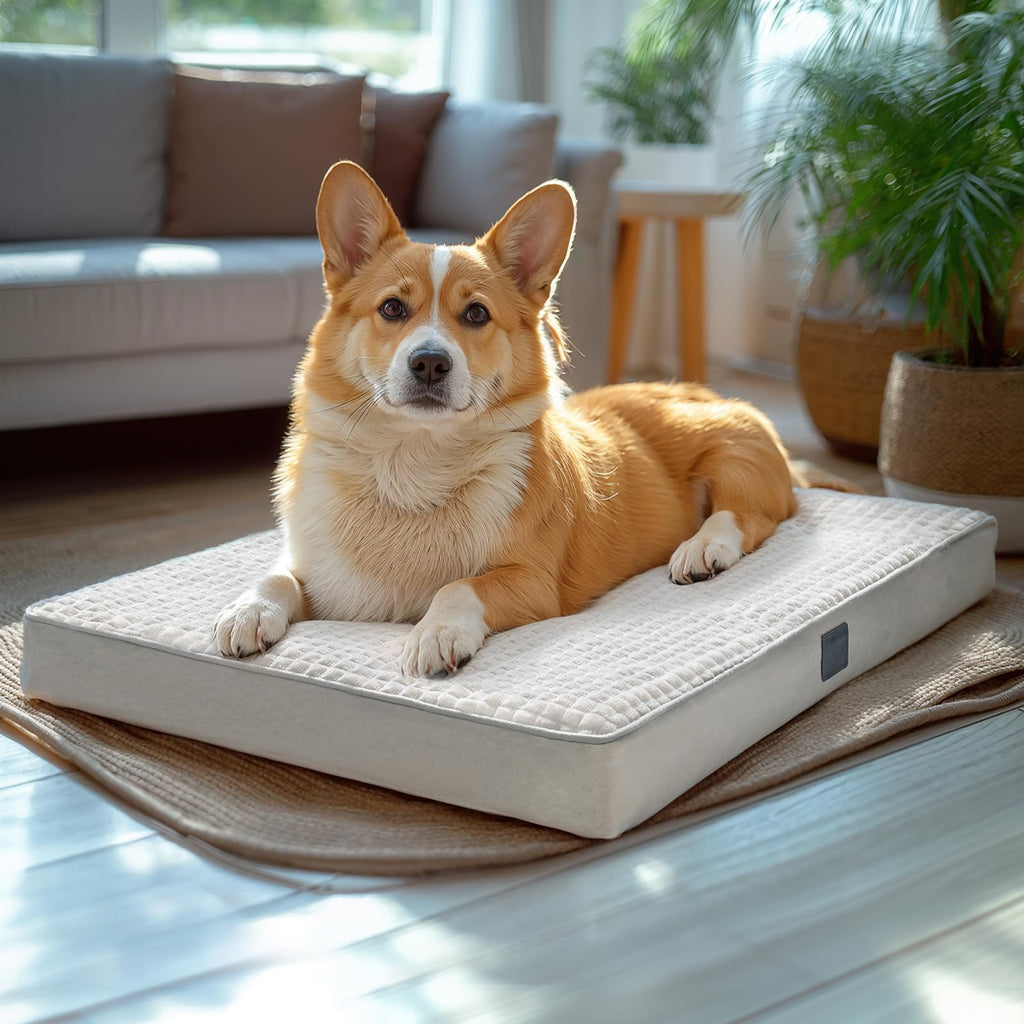 Veehoo Dog Beds Large Sized Dog-Plush Flannel Large Dog Bed with Removable Washable Cover & Waterproof Inner Liner Orthopedic Dog Bed for Crate with Nonslip Bottom