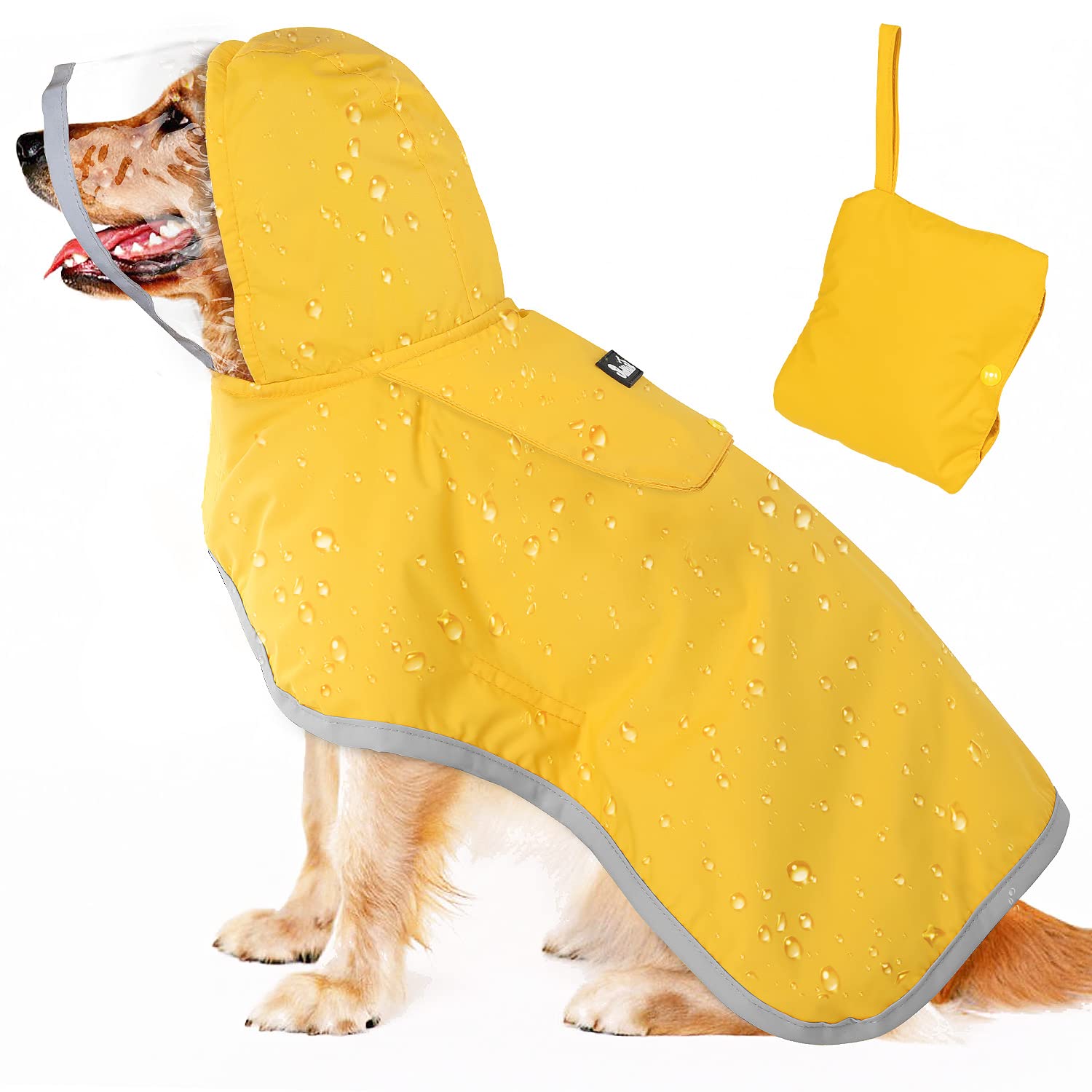 Lukovee Dog Raincoat, Adjustable Dog Rain Jacket with Clear Hooded Double Layer for Large Medium Small Dogs Puppies, Waterproof Rain Coat Poncho with Reflective Storage Pocket & Rim (Y,XXXL)