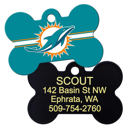 GoTags NFL Miami Dolphins Personalized Dog ID Tag – Engraved Brass Bone Shape (Large)