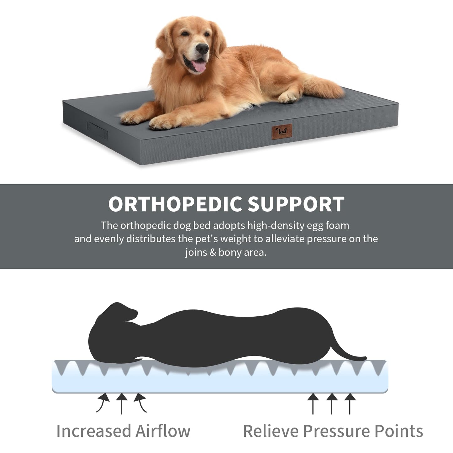Tail Stories Outdoor Waterproof Orthopedic Dog Bed for Large Dogs
