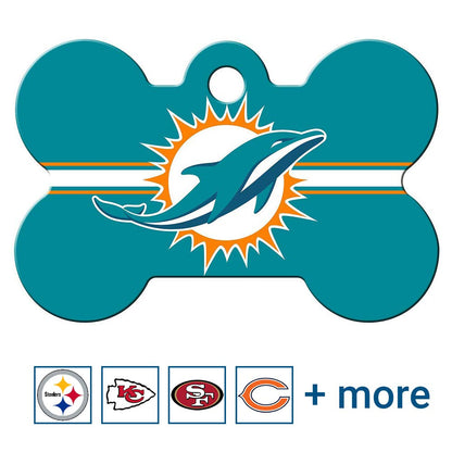 GoTags NFL Miami Dolphins Personalized Dog ID Tag – Engraved Brass Bone Shape (Large)