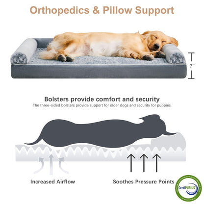 BFPETHOME Orthopedic Washable Dog Beds Large Sized Senior Dog for Comfy Sleeping with Removable Cover, Waterproof Big Soft Pet Couch Bed for Dogs Relax
