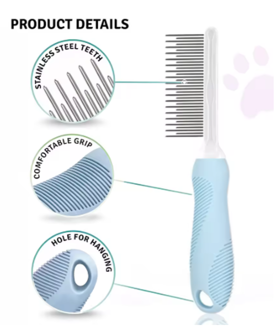 Pet Grooming Needle Comb – Detangling & De-Shedding Tool