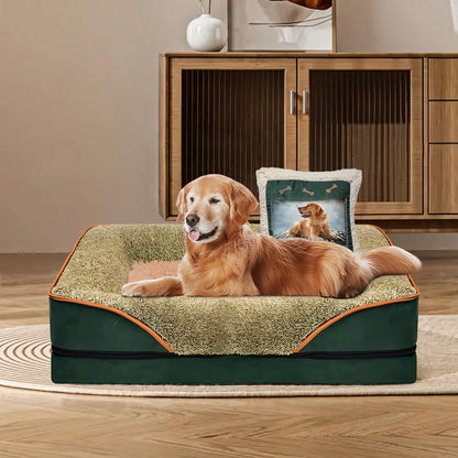 Orthopedic Dog Bed with Pillow – Memory Foam Elevated Couch, Washable Cover & Non-Slip Base