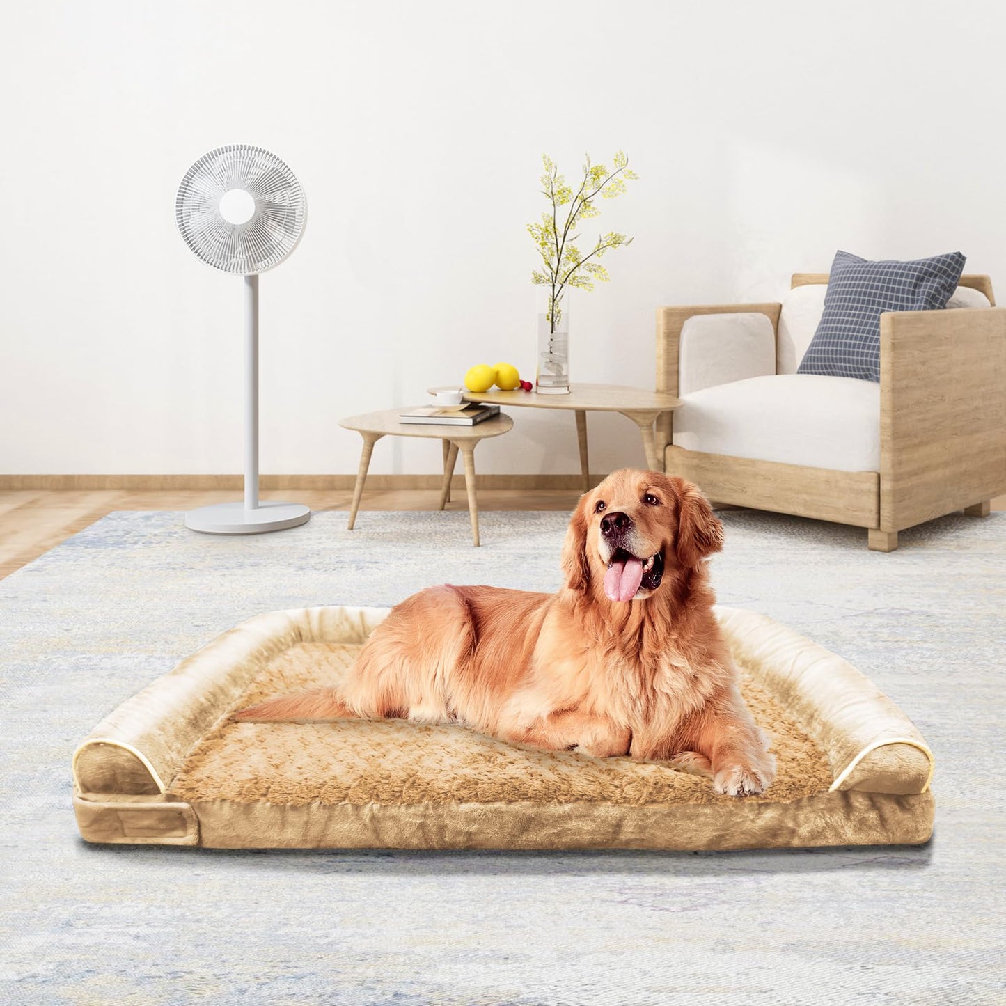 MODCART XL Orthopedic Dog Bed – Memory Foam, Waterproof & Washable Couch Bed (Khaki, 54")