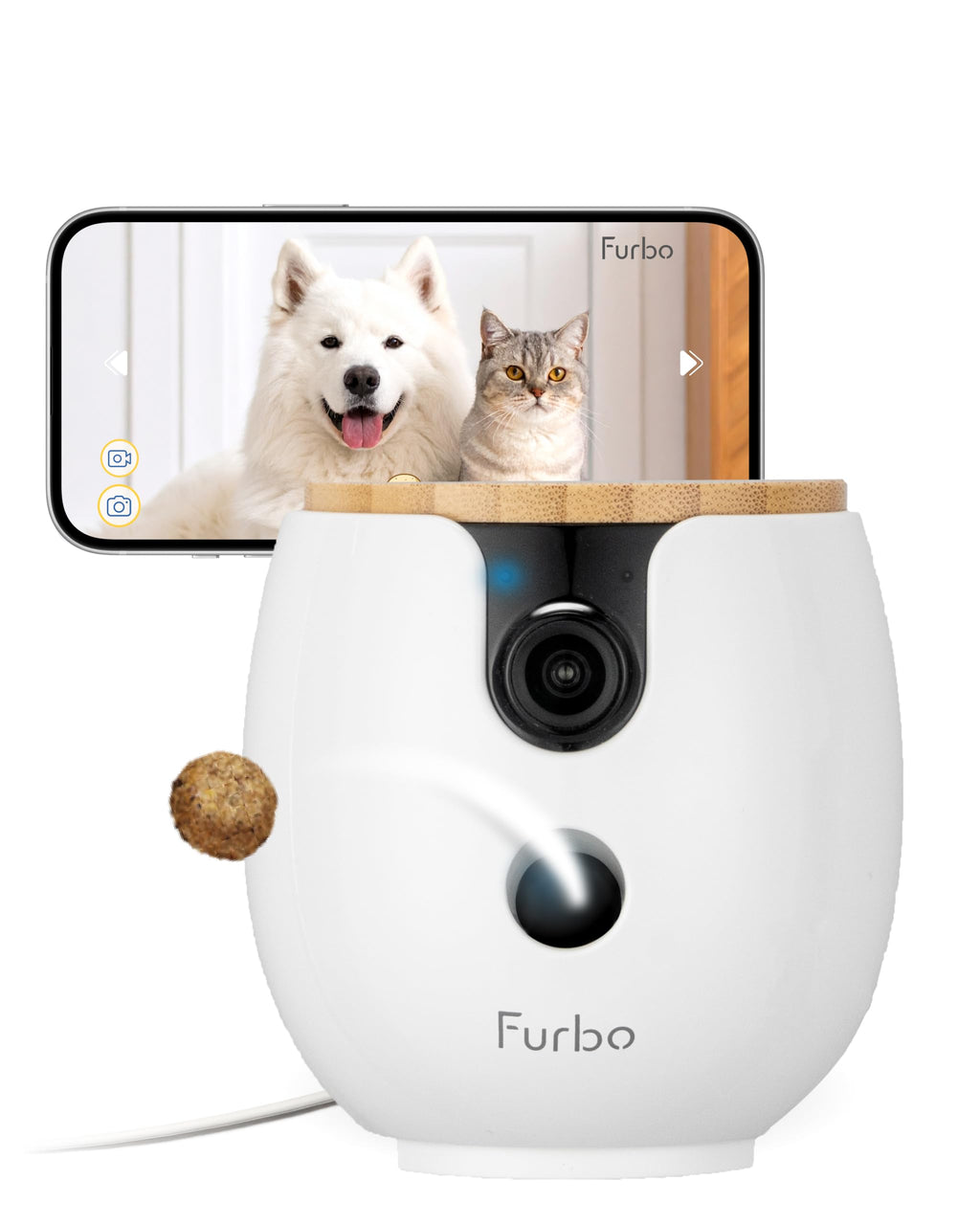 Furbo Mini 360° 2K QHD Pet Camera: Basic See, Talk & Toss Features, No AI Alerts, No Subscription Required, Dog & Cat Rotating Treat Dispenser w/Phone App, Smart Indoor Cam, 2-Way Audio & Night Vision