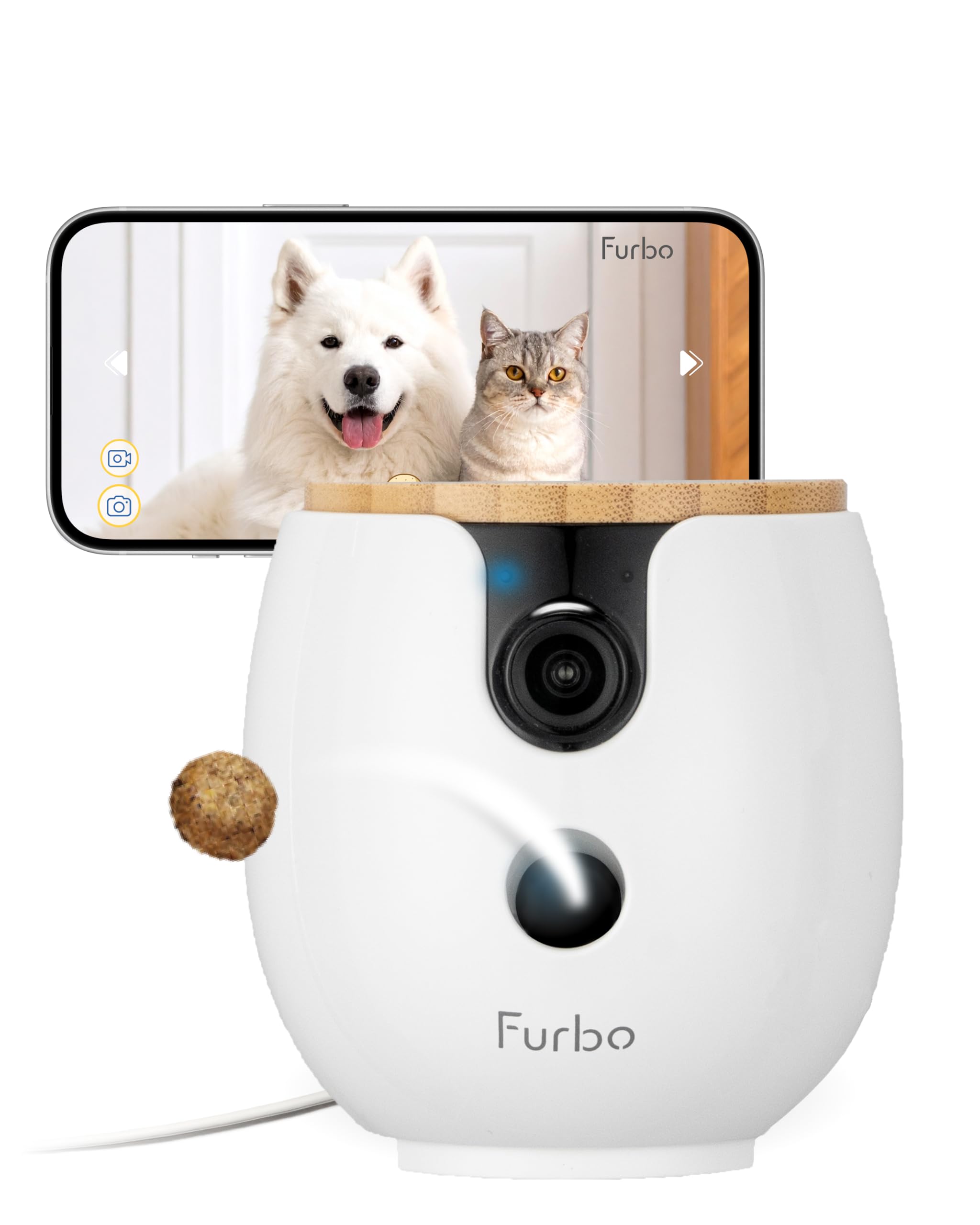 Furbo Mini 360° 2K QHD Pet Camera: Basic See, Talk & Toss Features, No AI Alerts, No Subscription Required, Dog & Cat Rotating Treat Dispenser w/Phone App, Smart Indoor Cam, 2-Way Audio & Night Vision