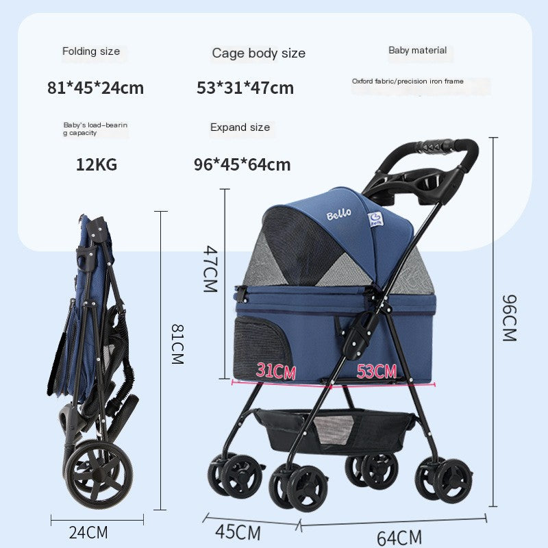 Bello OSM-M02S Lightweight Folding Pet Stroller | 4 Colors, Fits Most Pets