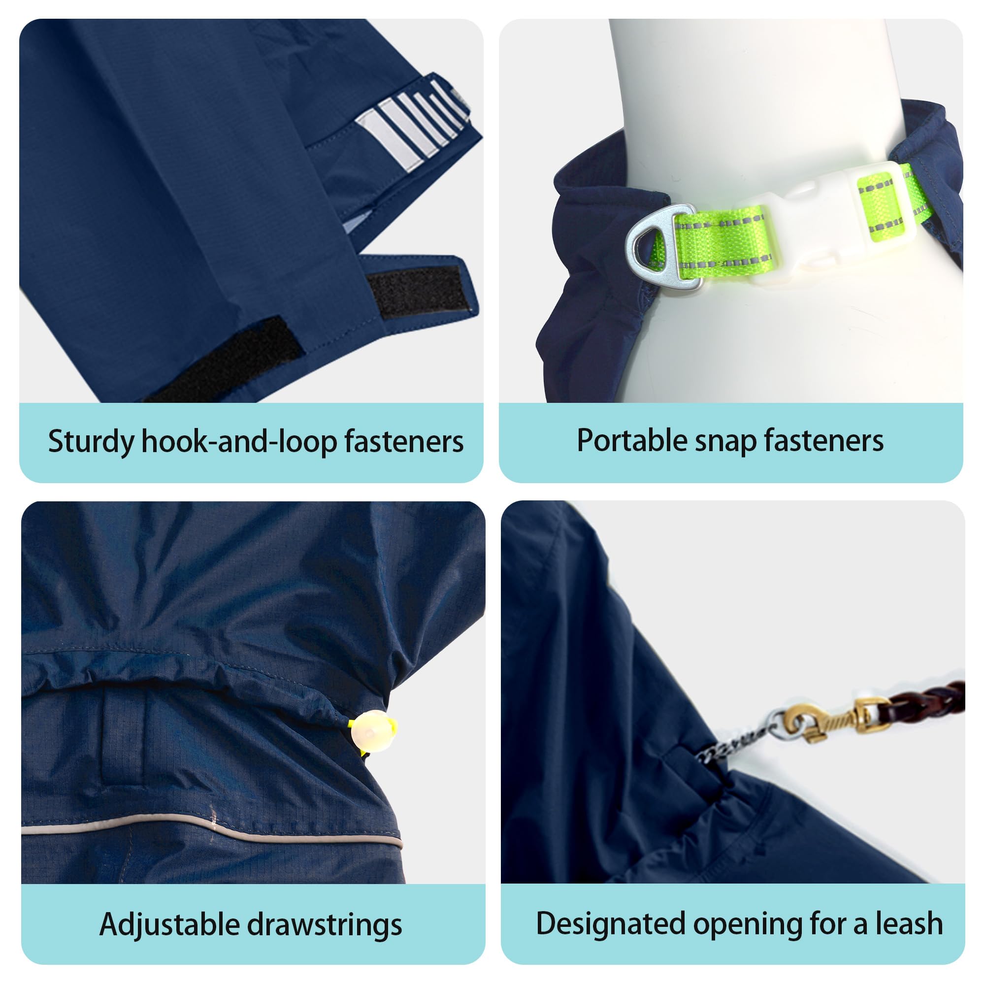 Dog Raincoat, Full-Body Hooded All-Weather Jacket, Waterproof and Windproof with Reflective Strips, Suitable for Large Dogs, L
