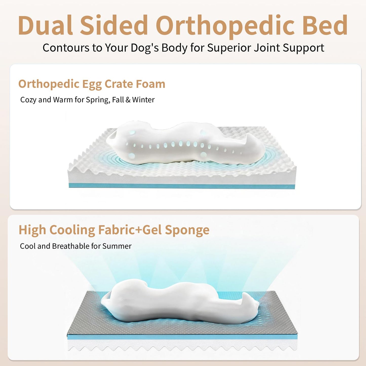 WARKEY Cooling Gel Memory Foam Dog Bed – Orthopedic, Waterproof & Washable (Large)