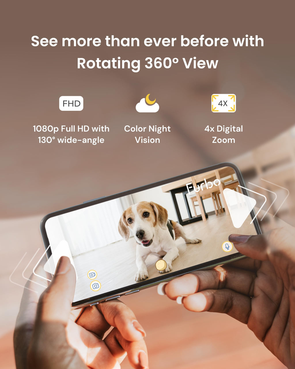 Furbo 360° Dog Camera: Basic See, Talk & Toss Features, No AI Alerts, No Subscription Required, Pet Security Cam w/Barking Alerts, Rotating View, Treat Toss, 2-Way Audio, Smart Home Puppy Monitoring