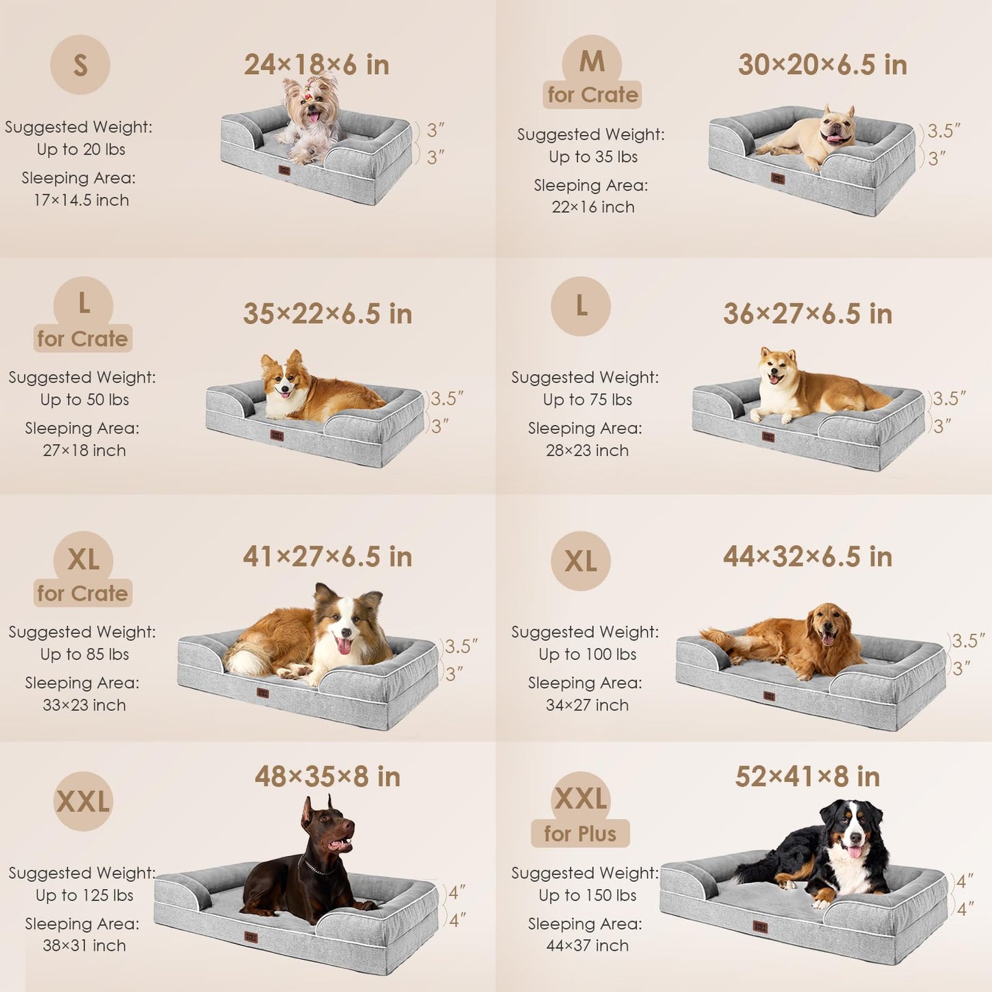 EHEYCIGA Orthopedic Dog Beds for Extra Large Dogs 44x32Inch, Polyurethane Foam XL Pet Bed with Sides, Non-Slip and Egg-Crate Foam Big Dog Couch Bed with Washable Removable Cover, Grey