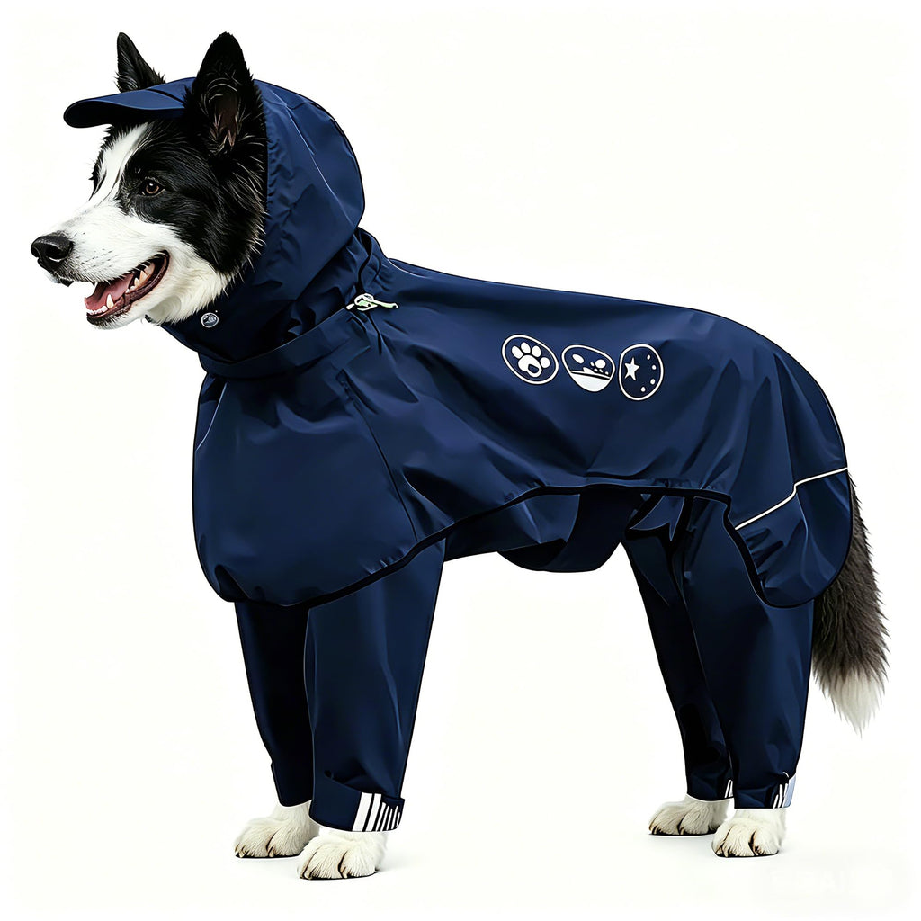 Dog Raincoat, Full-Body Hooded All-Weather Jacket, Waterproof and Windproof with Reflective Strips, Suitable for Large Dogs, L