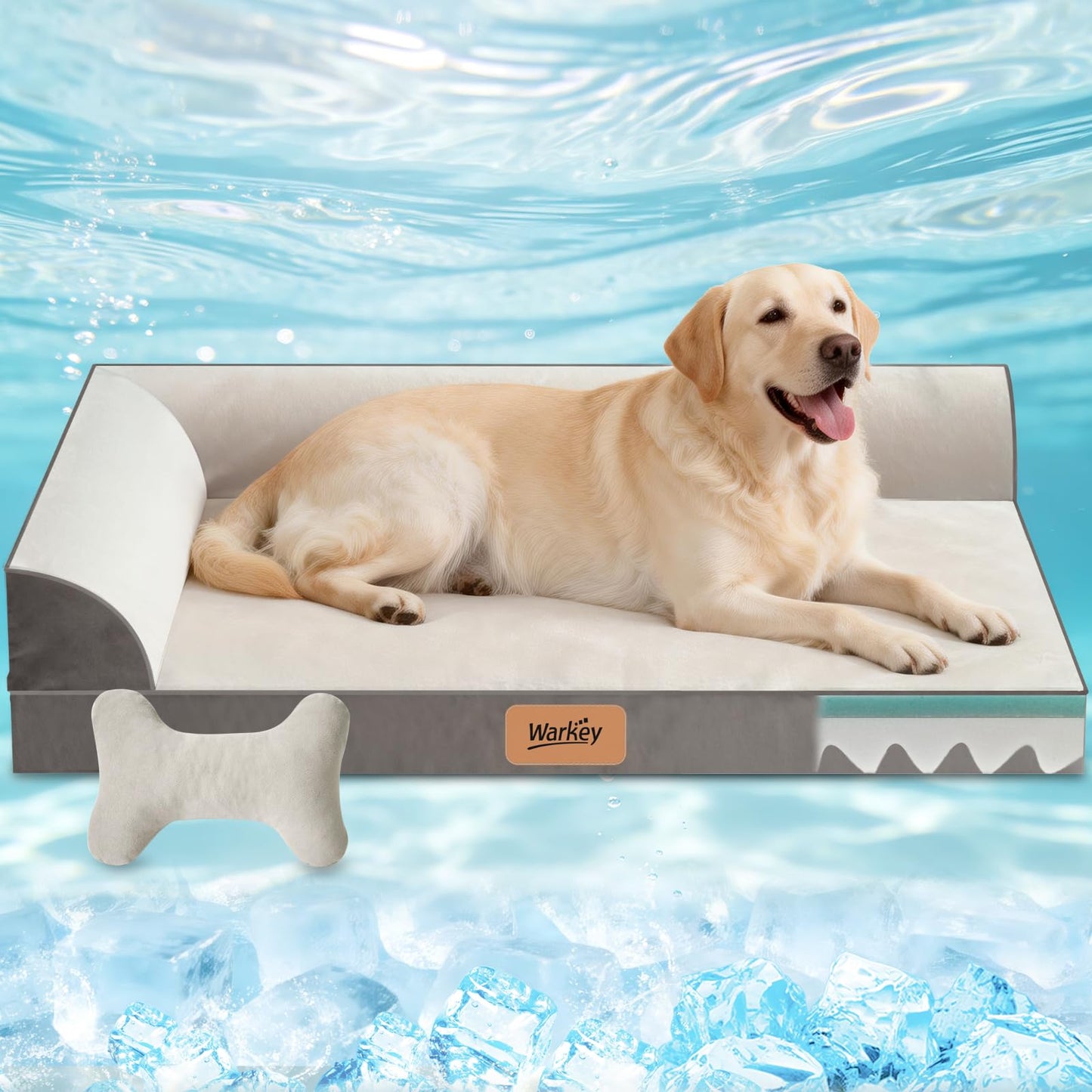 WARKEY Cooling Gel Memory Foam Dog Bed – Orthopedic, Waterproof & Washable (Large)