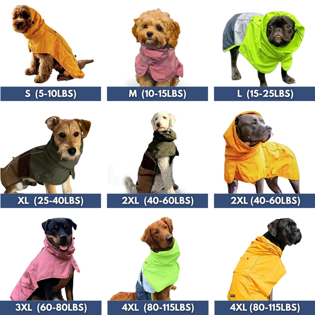 Spark Paws Dog Raincoat, Waterproof Windproof Rain Jacket, for Small Medium Large Extra Large Dogs, Reflective Breathable Full-Body Coverage Dry Suit - Mustard Yellow - 3XL