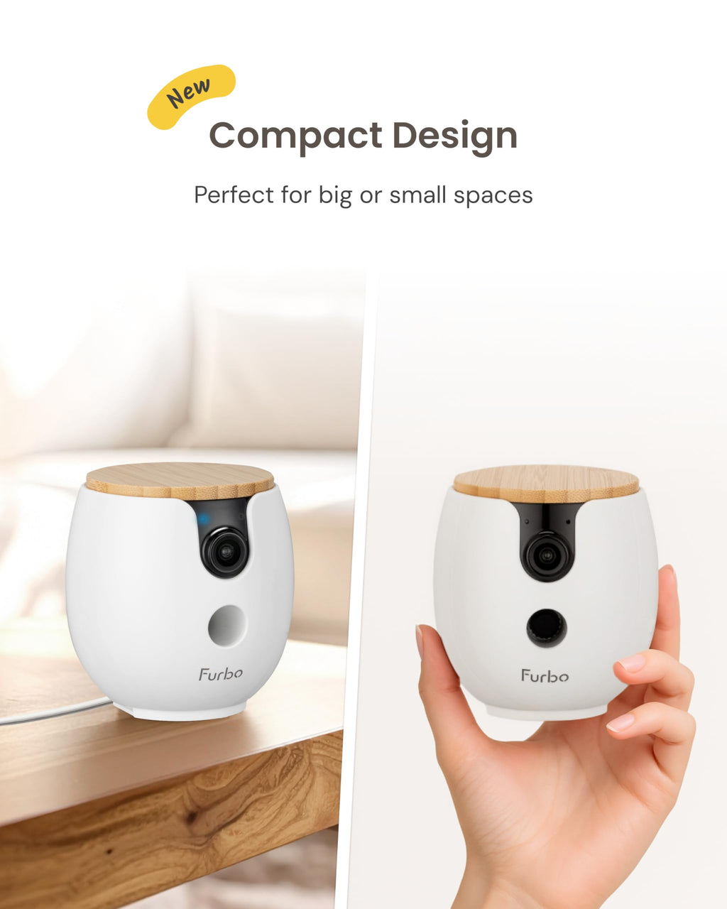 Furbo Mini 360° 2K QHD Pet Camera: Basic See, Talk & Toss Features, No AI Alerts, No Subscription Required, Dog & Cat Rotating Treat Dispenser w/Phone App, Smart Indoor Cam, 2-Way Audio & Night Vision