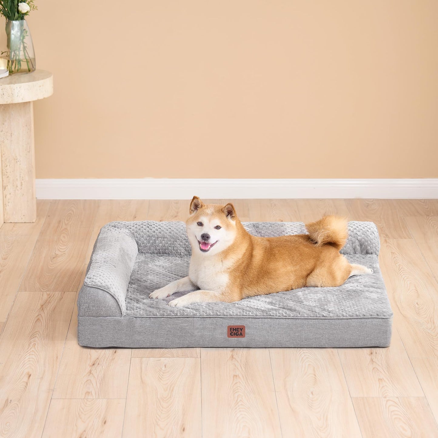 EHEYCIGA L-Shaped Orthopedic Dog Bed – Memory Foam, Waterproof & Washable, 30”×20” (Medium)