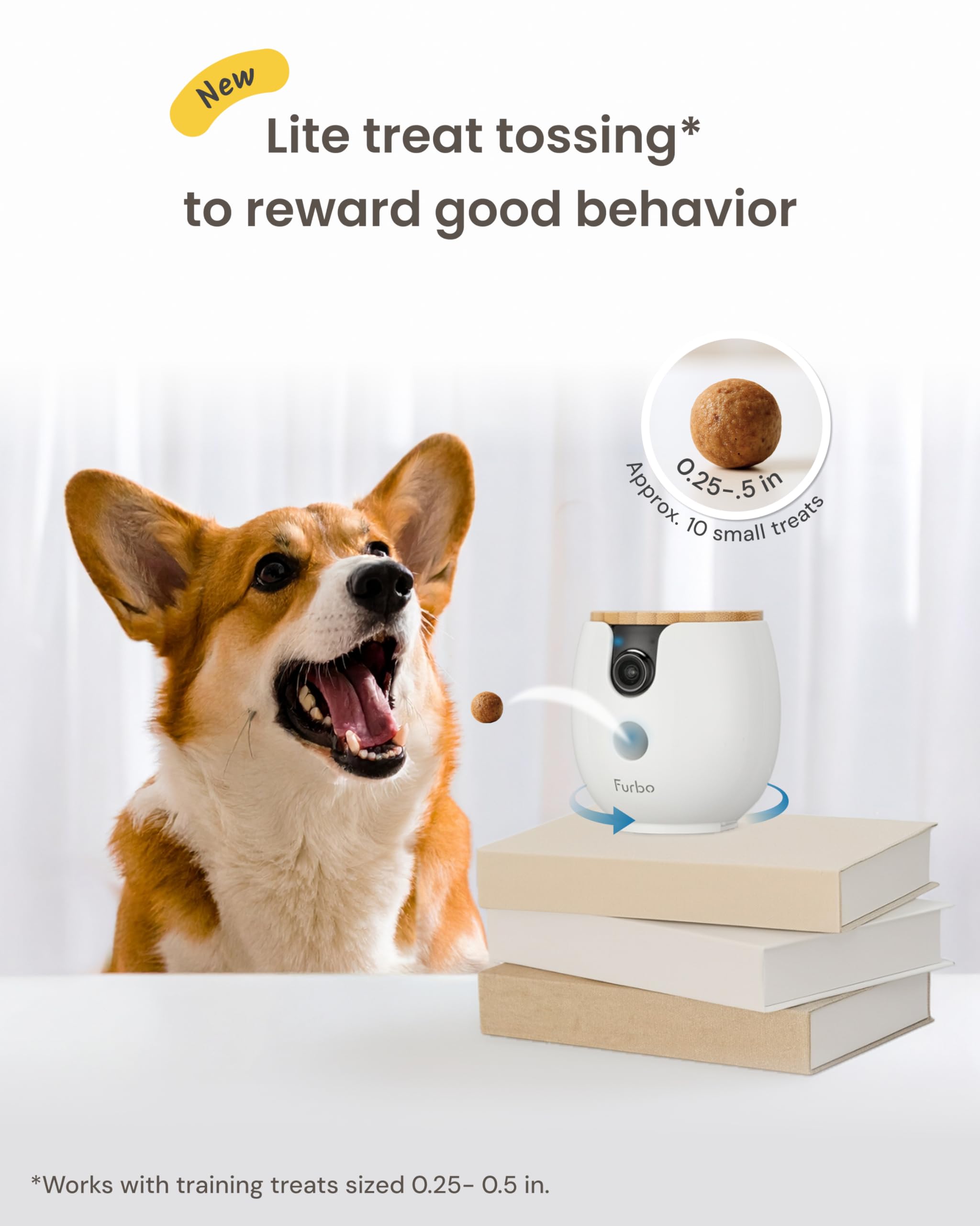 Furbo Mini 360° 2K QHD Pet Camera: Basic See, Talk & Toss Features, No AI Alerts, No Subscription Required, Dog & Cat Rotating Treat Dispenser w/Phone App, Smart Indoor Cam, 2-Way Audio & Night Vision