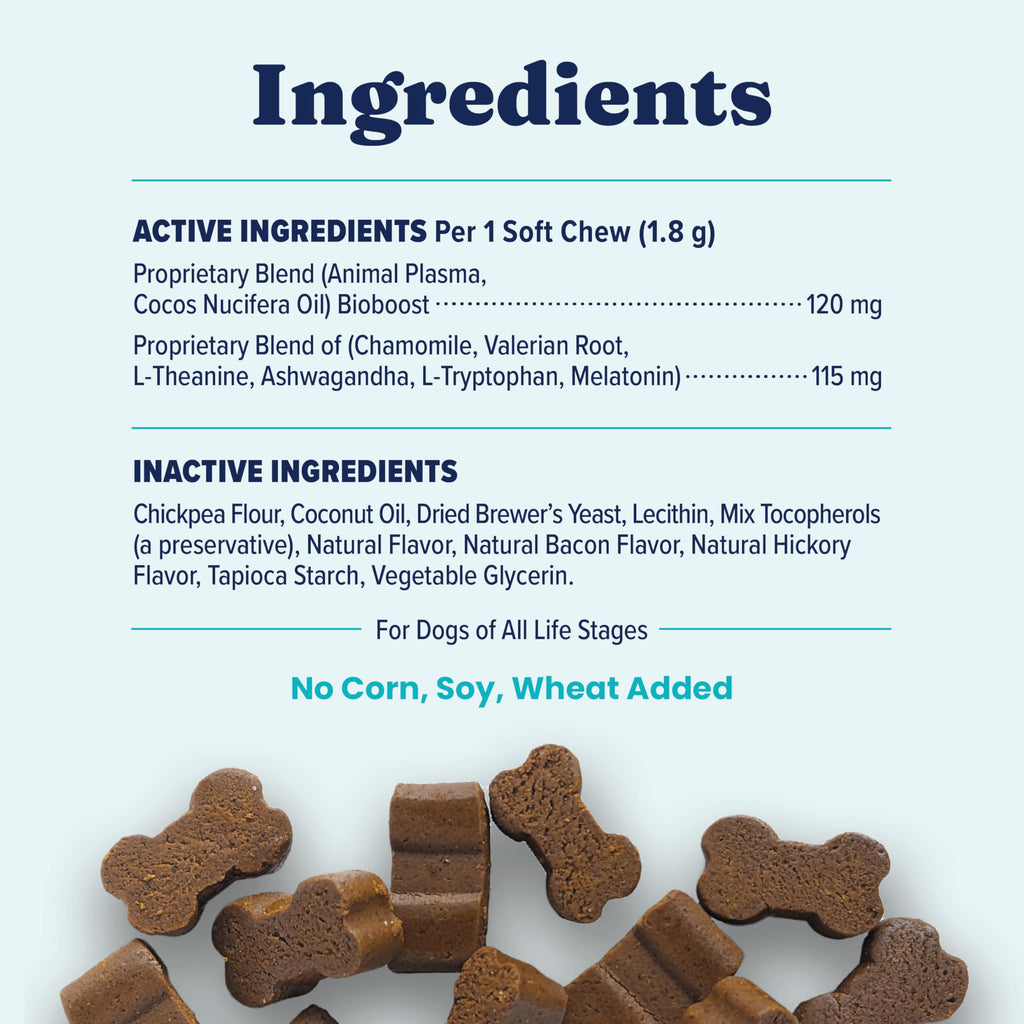 Solid Gold Calming Chews for Dogs - Dog Calming Chews w/Melatonin for Separation, Stress & Hyperactivity Relief - Supports Relaxation for Travel, Fireworks & Storms - All Ages & Sizes - Bacon 120ct
