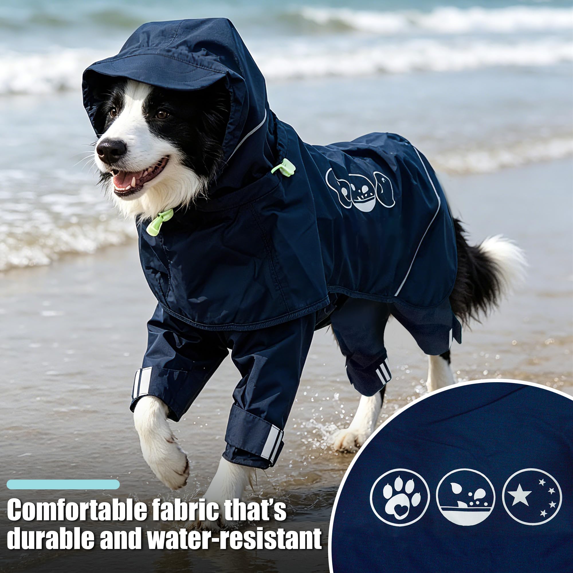 Dog Raincoat, Full-Body Hooded All-Weather Jacket, Waterproof and Windproof with Reflective Strips, Suitable for Large Dogs, L
