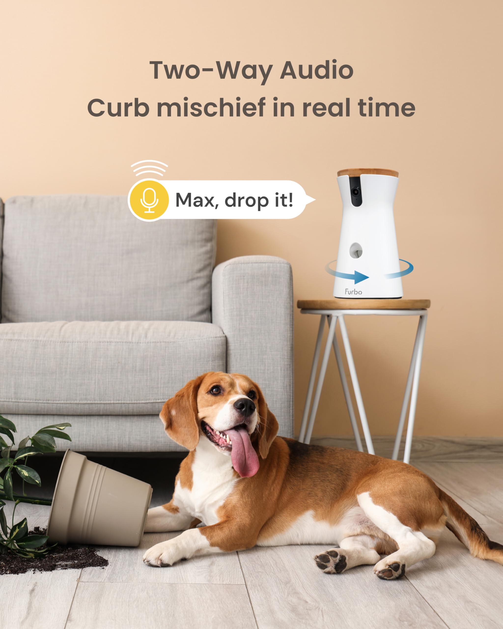 Furbo 360° Dog Camera: Basic See, Talk & Toss Features, No AI Alerts, No Subscription Required, Pet Security Cam w/Barking Alerts, Rotating View, Treat Toss, 2-Way Audio, Smart Home Puppy Monitoring