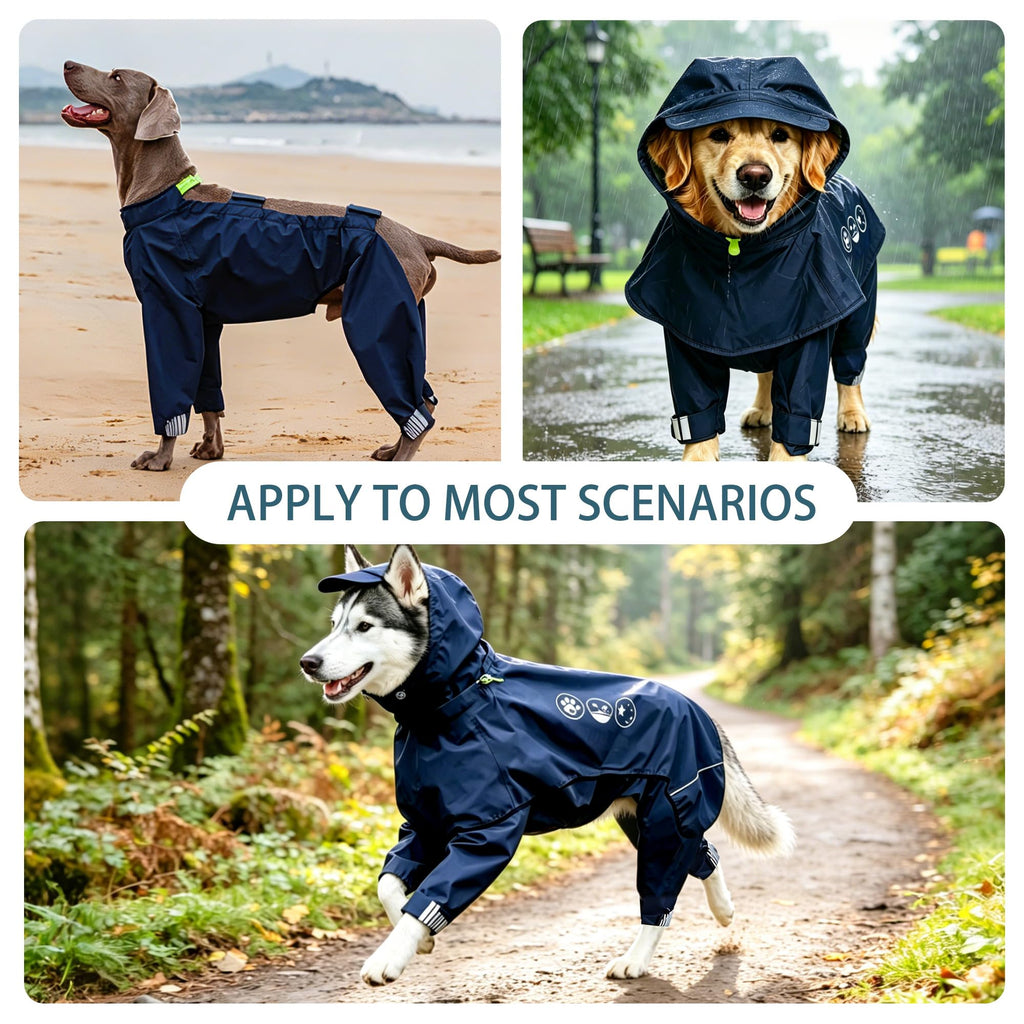 Dog Raincoat, Full-Body Hooded All-Weather Jacket, Waterproof and Windproof with Reflective Strips, Suitable for Large Dogs, L