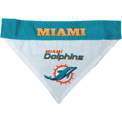 NFL DOG BANDANA - MIAMI DOLPHINS REVERSIBLE PET BANDANA. 2 Sided Sports Bandana with a PREMIUM Embroidery TEAM LOGO, Large/X-Large. - 2 Sizes & 32 NFL Teams available