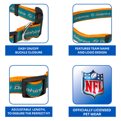 Pets First NFL Miami Dolphins Licensed PET COLLAR, Medium - Heavy-Duty, Strong, and Durable Dog Collar. Available in 31 Football Teams and 4 Sizes