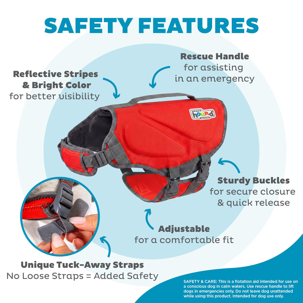 Outward Hound Dawson Swim Red Dog Life Jacket, Small