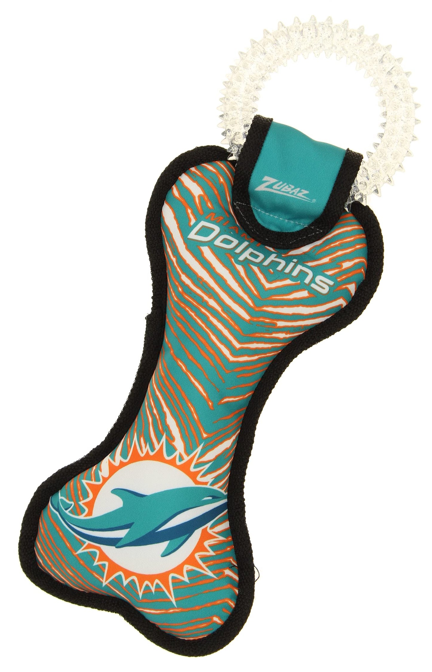 Zubaz NFL Team Logos and Colors Ring Tug Toy with Squeaker for Dogs, Miami Dolphins