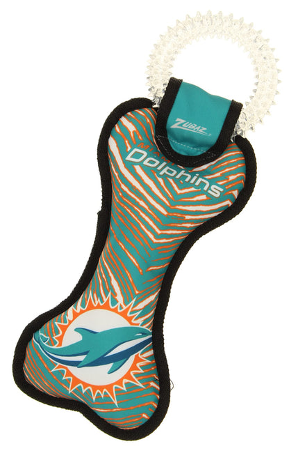 Zubaz NFL Team Logos and Colors Ring Tug Toy with Squeaker for Dogs, Miami Dolphins