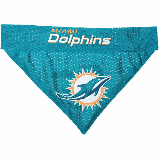NFL DOG BANDANA - MIAMI DOLPHINS REVERSIBLE PET BANDANA. 2 Sided Sports Bandana with a PREMIUM Embroidery TEAM LOGO, Large/X-Large. - 2 Sizes & 32 NFL Teams available