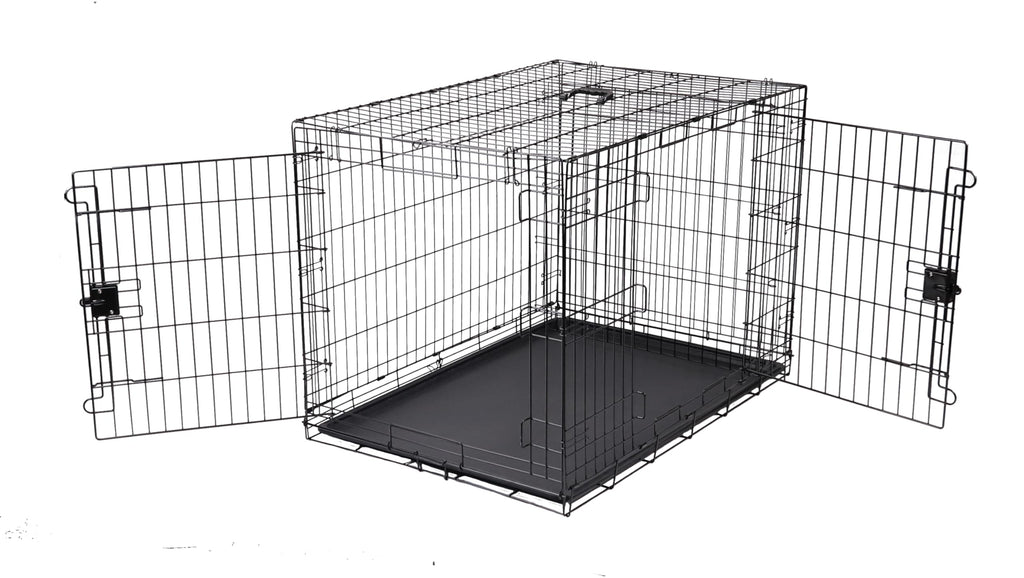 Amazon Basics Portable, Collapsible Metal Wire Dog Crate with Removable Tray, Double Door, Easy to Assemble, Divider Panel for Large Dogs, 42" x 28" x 30", Black