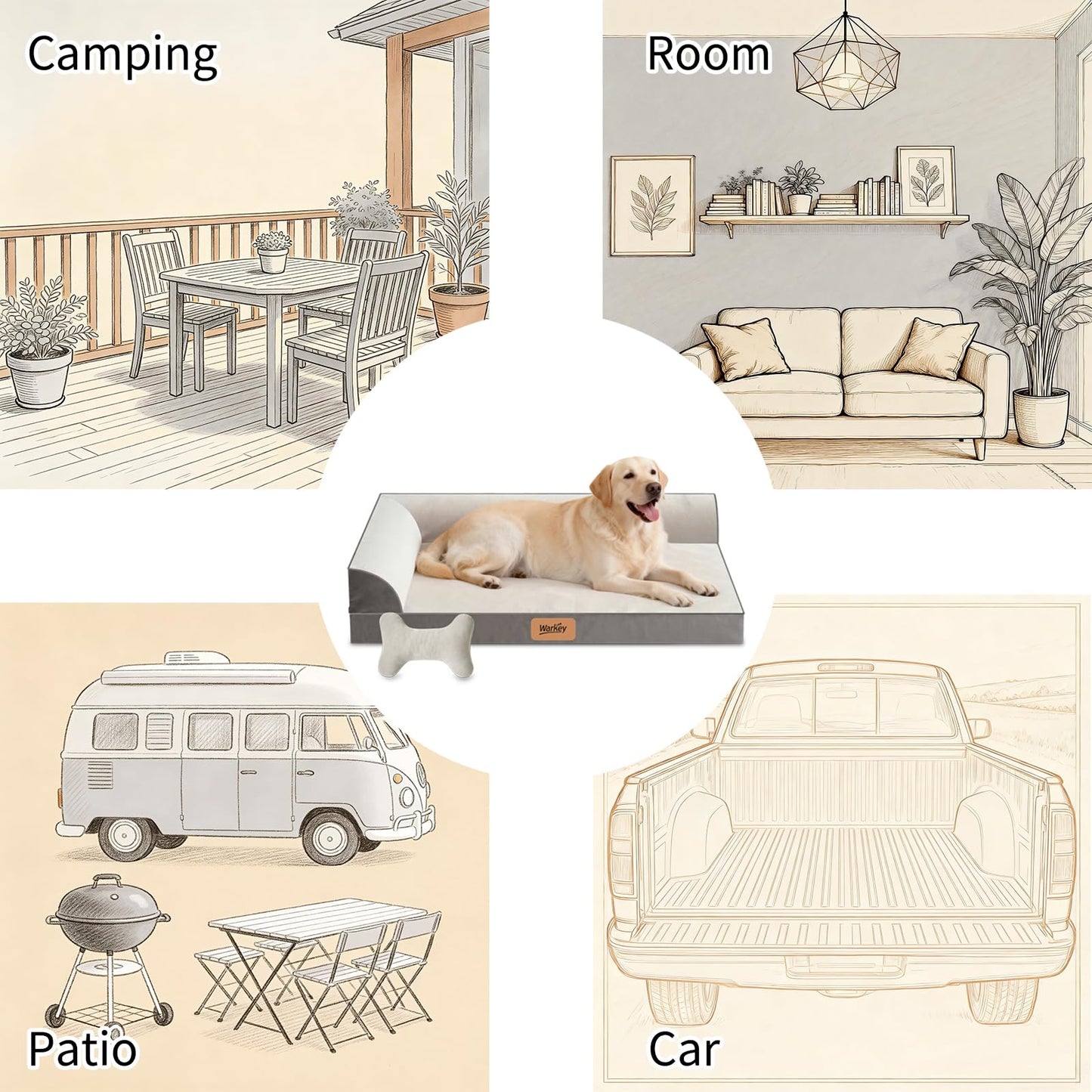 WARKEY Cooling Gel Memory Foam Dog Bed – Orthopedic, Waterproof & Washable (Large)
