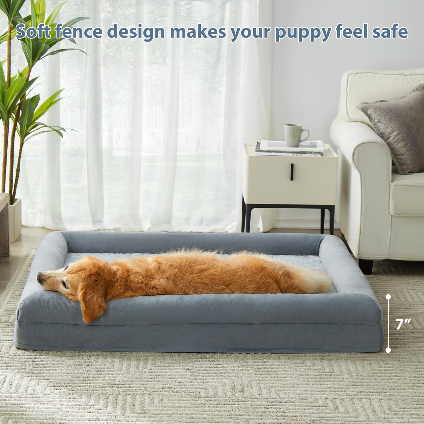 WNPETHOME XL Orthopedic Dog Bed – Washable, Waterproof & Bolster Sofa Style (Large)