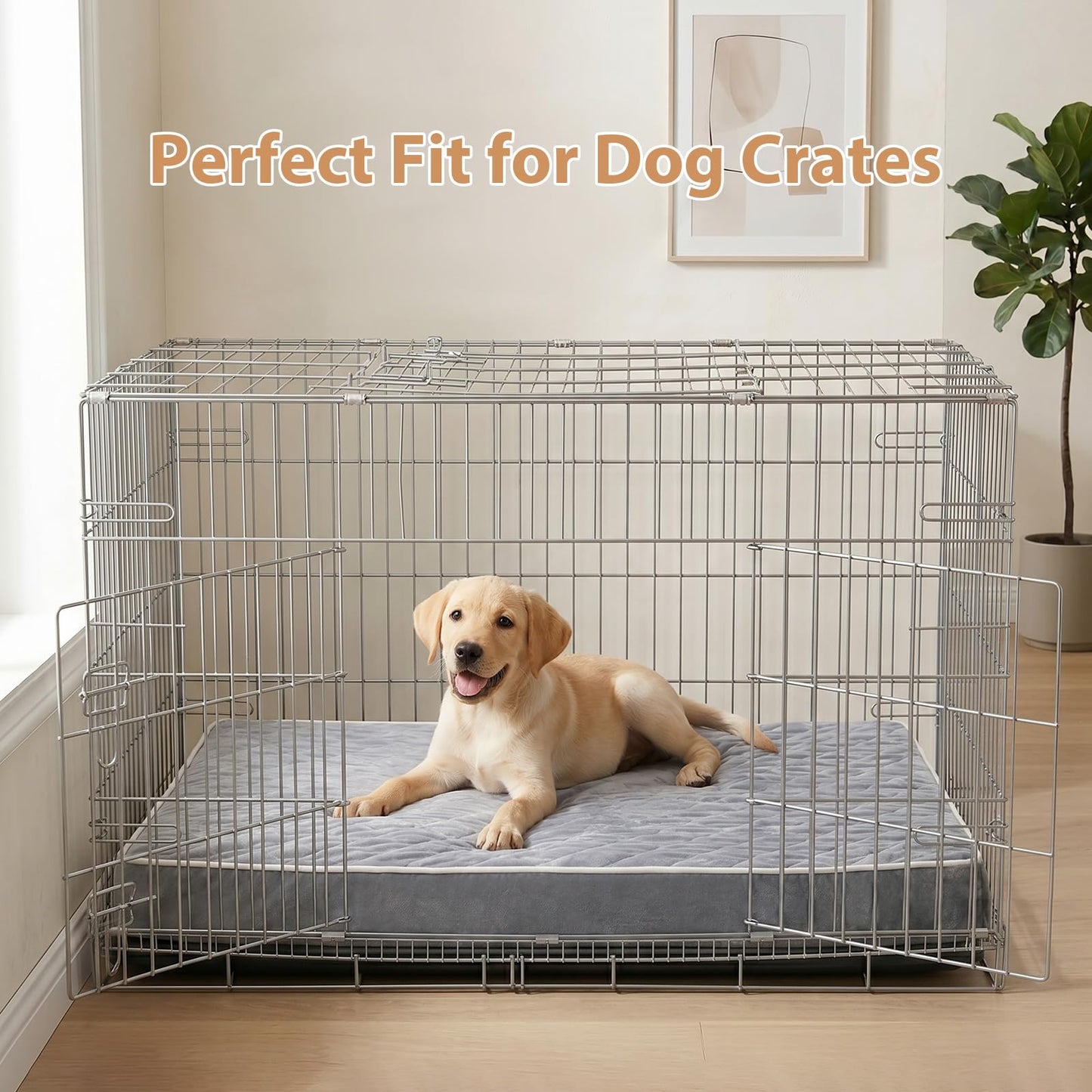 WNPETHOME Orthopedic Waterproof Extra Large Dogs Bed with Removable Washable Cover, Multi-Needle Quilting XL Crate Bed for Large Sized Dog, Light Grey