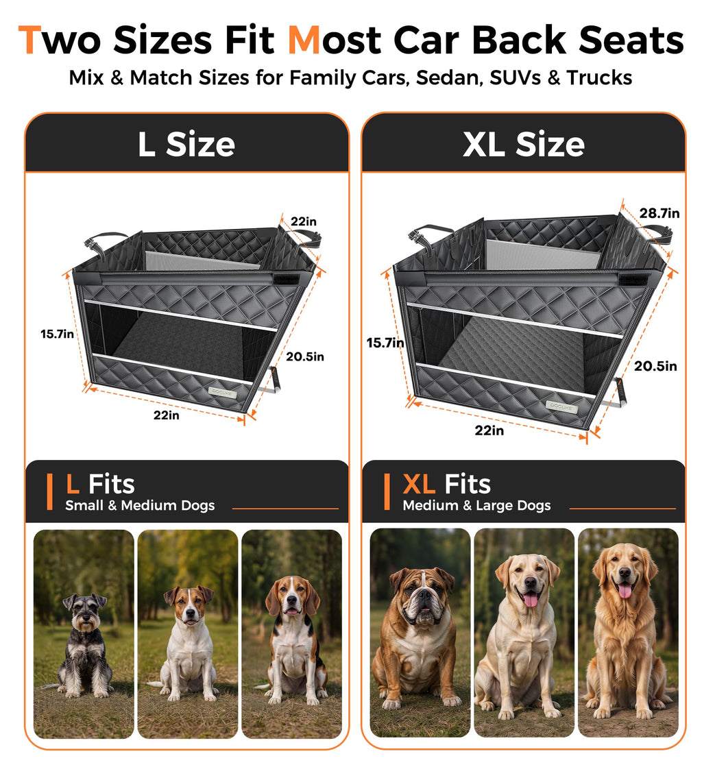 Doglike UNBREAK Hard Bottom Dog Car Seat for Back Seat [Military-Grade Protection], 450LB Ultra-Support Back Seat Extender for Dogs Carseat, Passenger Frinedly Waterproof Pet Carseat XL Size