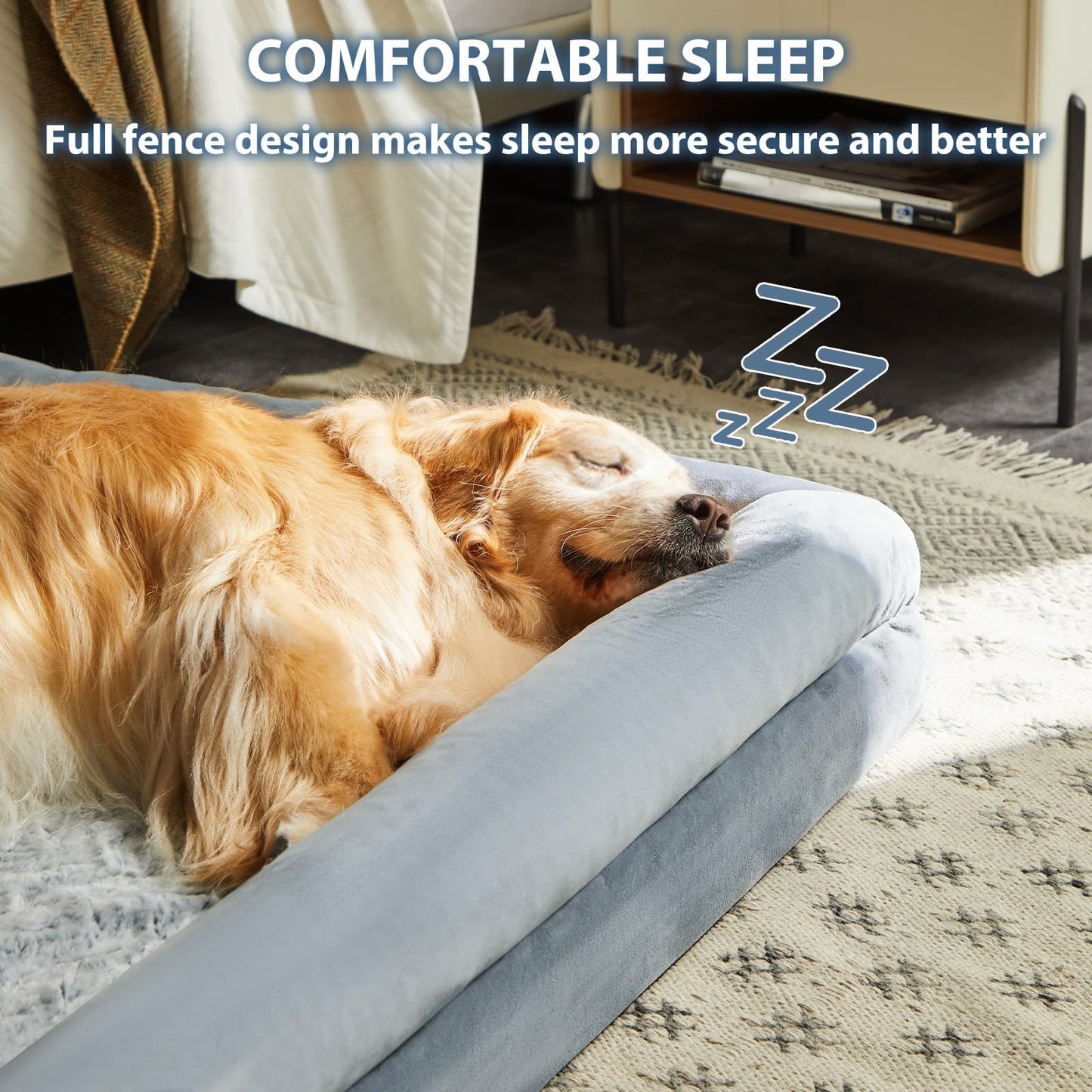 WNPETHOME XL Orthopedic Dog Bed – Washable, Waterproof & Bolster Sofa Style (Large)