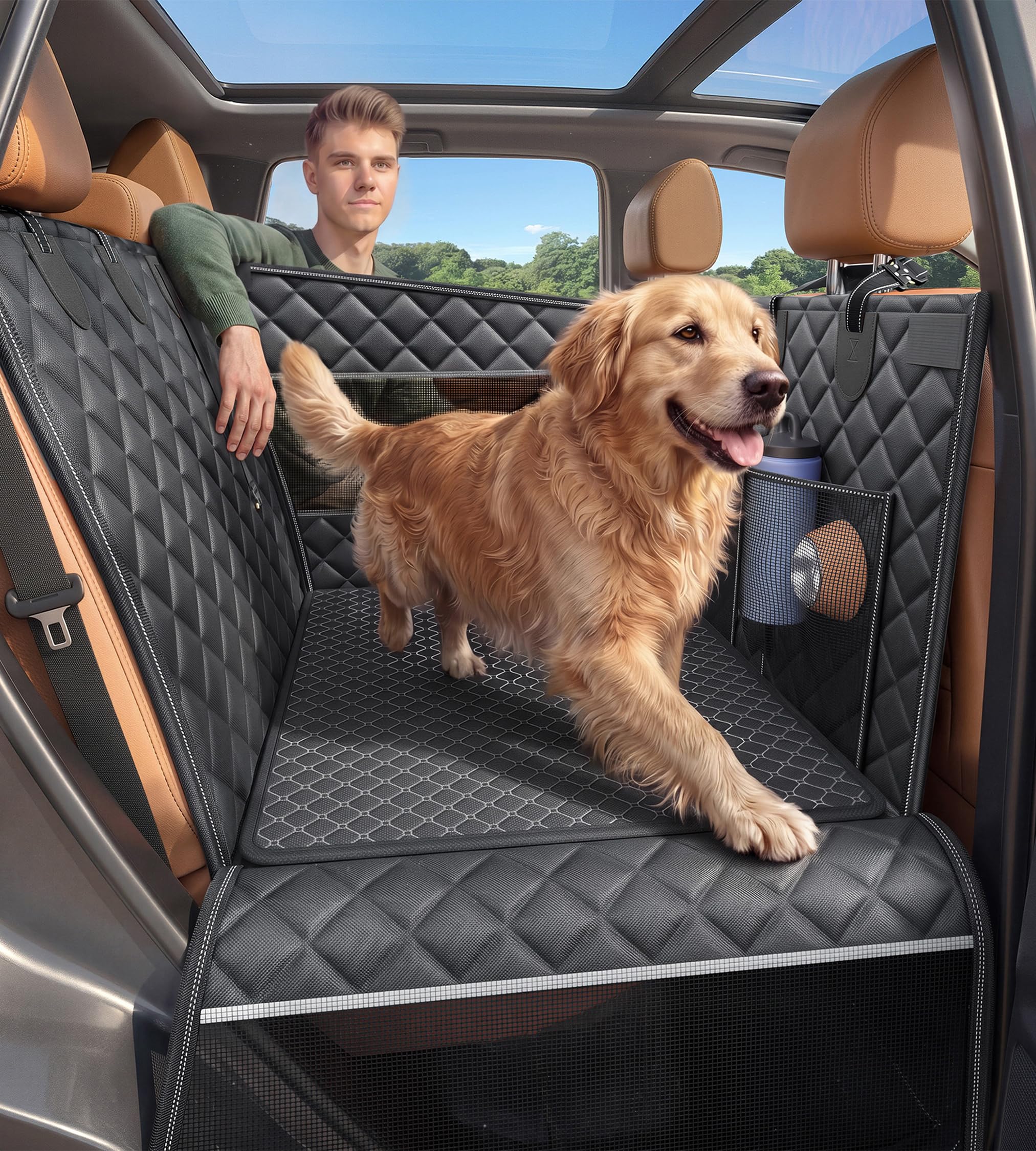 Doglike UNBREAK Hard Bottom Dog Car Seat for Back Seat [Military-Grade Protection], 450LB Ultra-Support Back Seat Extender for Dogs Carseat, Passenger Frinedly Waterproof Pet Carseat XL Size