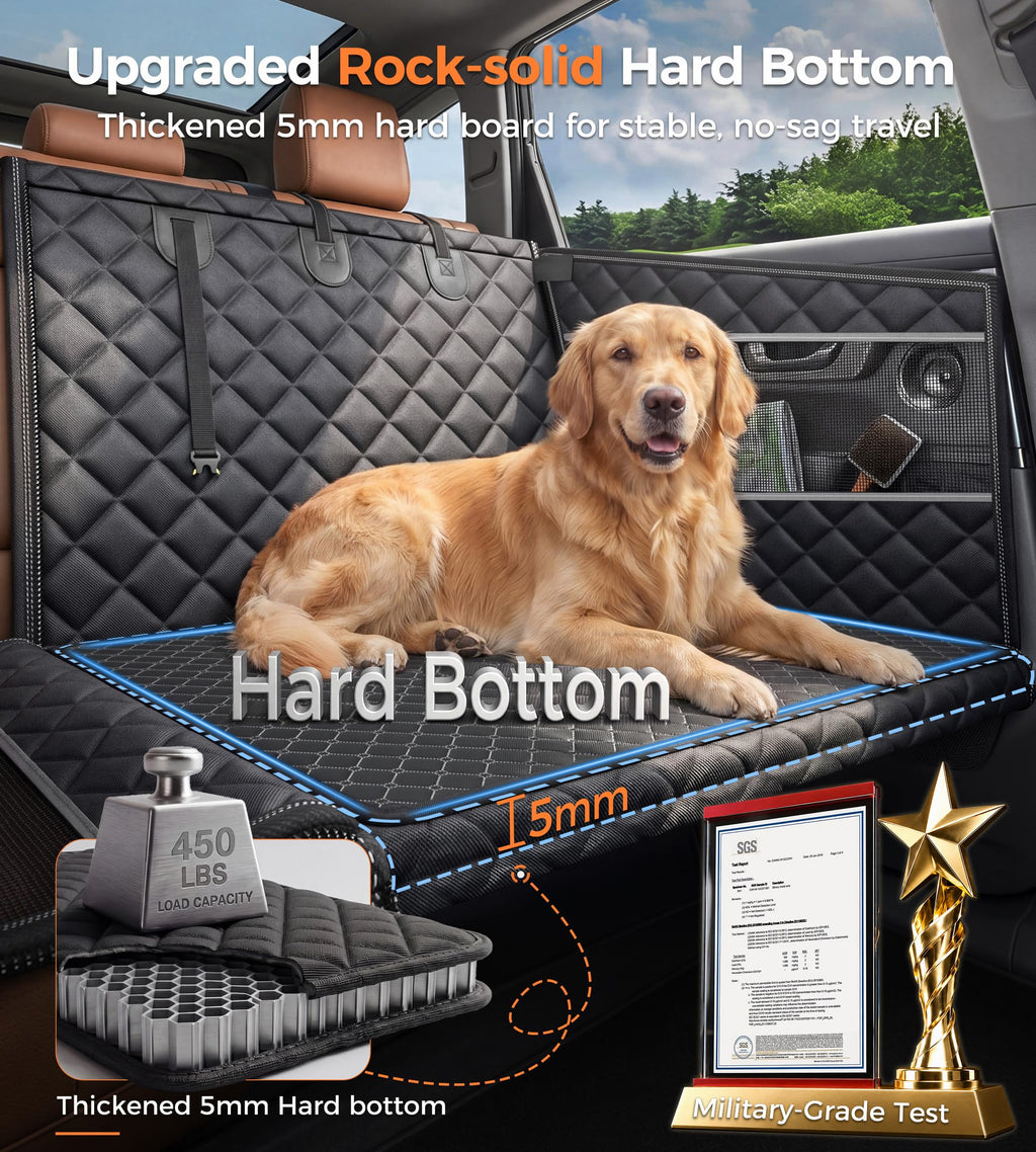 Doglike UNBREAK Hard Bottom Dog Car Seat for Back Seat [Military-Grade Protection], 450LB Ultra-Support Back Seat Extender for Dogs Carseat, Passenger Frinedly Waterproof Pet Carseat XL Size
