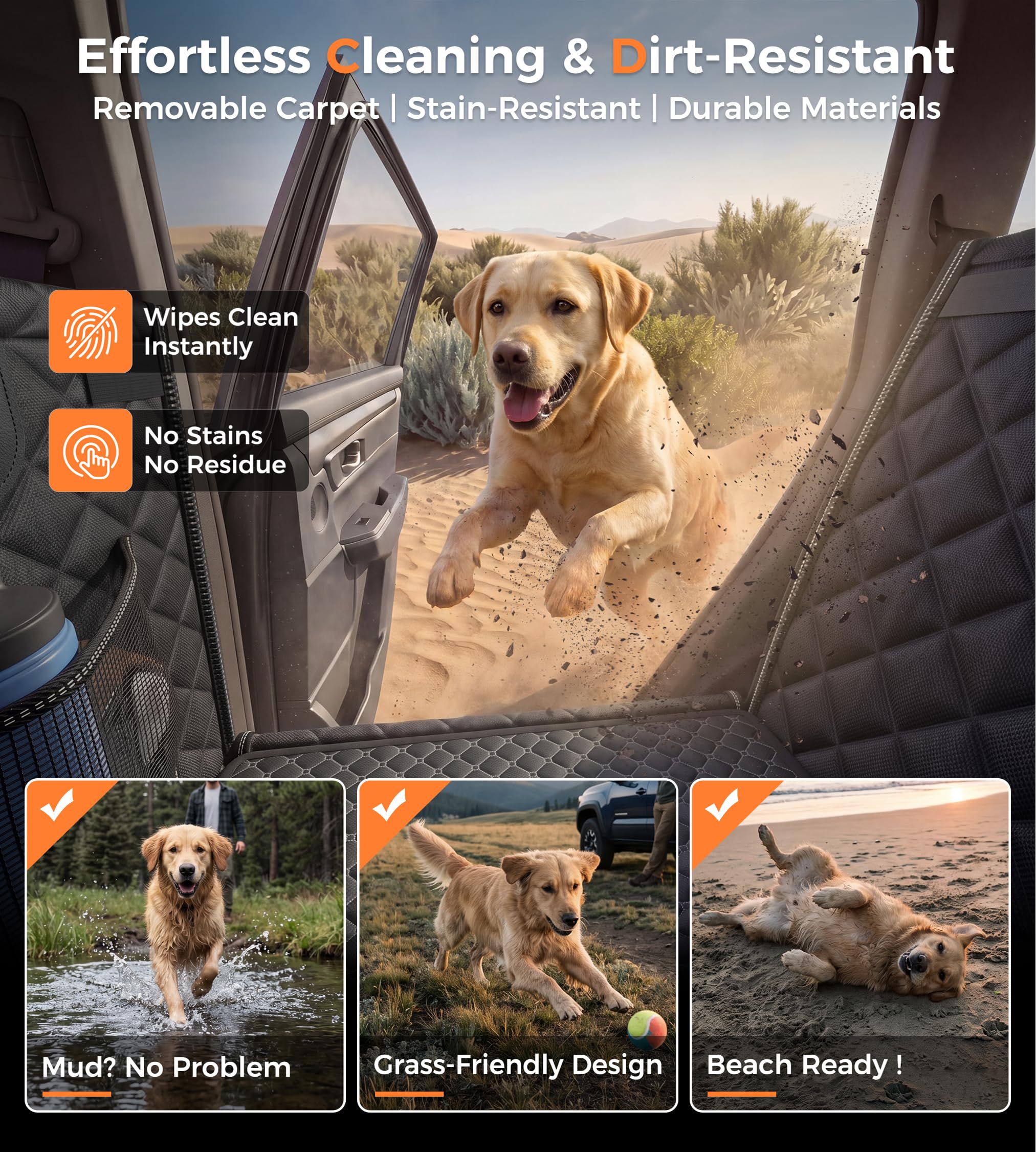 Doglike UNBREAK Hard Bottom Dog Car Seat for Back Seat [Military-Grade Protection], 450LB Ultra-Support Back Seat Extender for Dogs Carseat, Passenger Frinedly Waterproof Pet Carseat XL Size